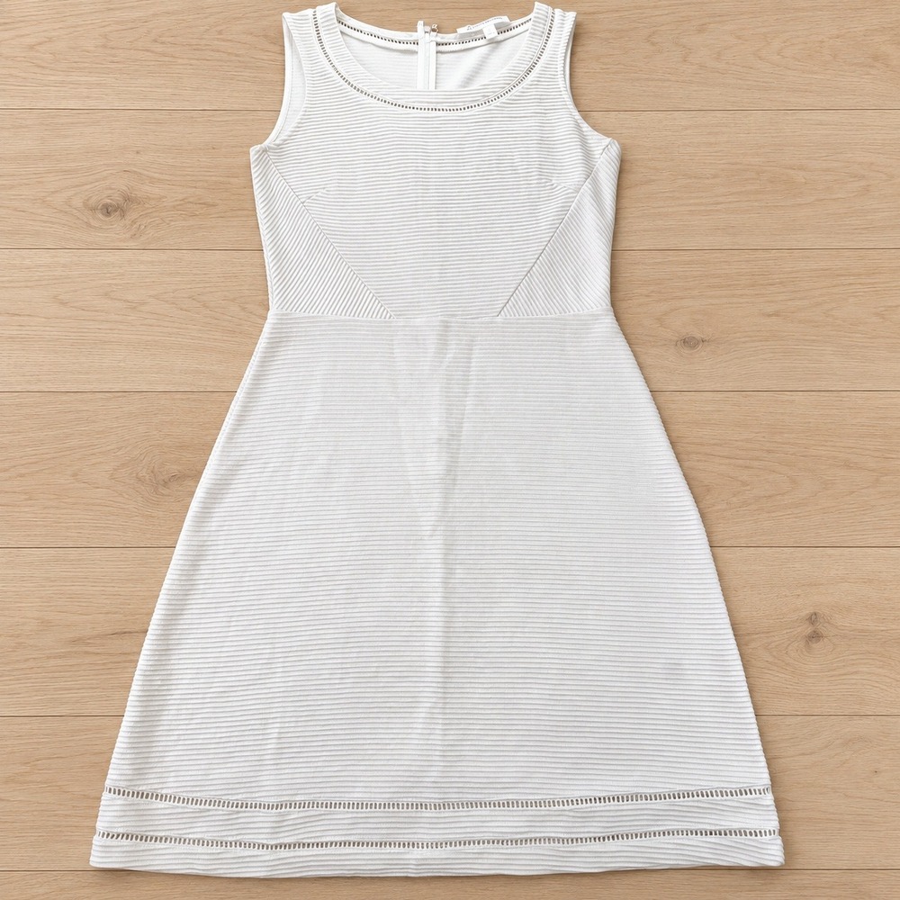 Brooks Brothers Sleeveless Ribbed Fit & Flare Dress Ivory Cotton Eyelet Trim 2